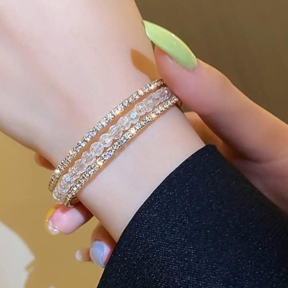 Stainless Steel 3 Row Crystal and Bead Bracelet (B3)